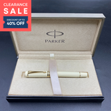 (CLEARANCE SALE) Parker Duofold White Ivorine Gold Trim Rollerball Pen