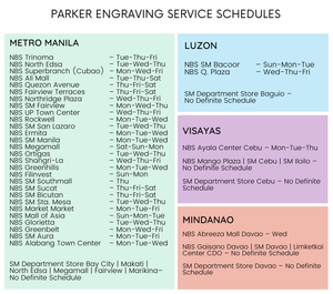 Parker Engraving Service Schedule
