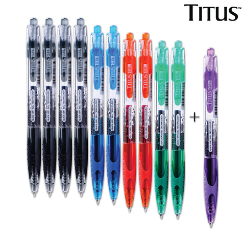 10pcs Titus Quickdry Gel Pens Basic Set + 1 FREE Titus Quickdry Gel Pen Purple