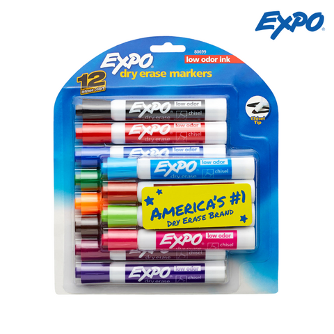 Expo Low Odor Dry Erase Whiteboard Marker - Chisel Tip (Asstd 12s)