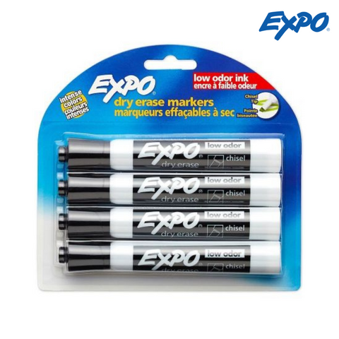 Expo Low Odor Dry Erase Whiteboard Marker - Chisel Tip (Black 4s)