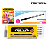 Mongol Exam Pencil Case with Mongol Crayons and Kilometrico Black 12s Bundle